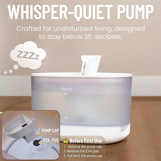 Veken Cat Water Fountain, 84oz/2.5L Automatic Pet Water Fountain Dog Water Dispenser with a Detachable Water Tank, Easy Cleaning for Cats, Dogs (White) - PAWPICO