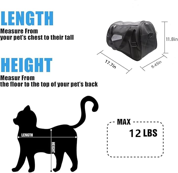Cat Carrier,Soft-Sided Pet Travel Carrier for Cats,Dogs Puppy Comfort Portable Foldable Pet Bag Airline Approved (Medium-Black) - PAWPICO
