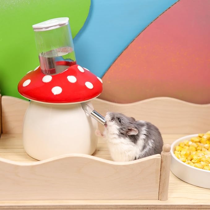 Niteangel Water Bottle with Stand for Syrian Dwarf Hamsters Gerbils Mice Rats Degus Small pet Rodents (Ceramic Water Bottle - 80ml) Niteangel