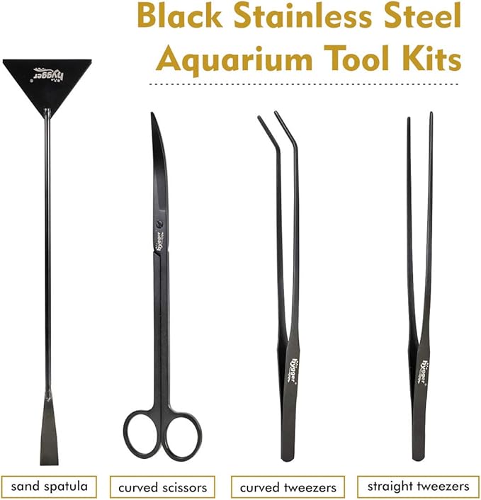 hygger Long Stainless Steel Premium Aquarium Tools, 4 PCS Aquatic Plant Tweezers Scissors Spatula Kits Comes with 1 Cleaning Cloth, for Fish Tank Starters hygger