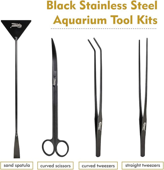 hygger Long Stainless Steel Premium Aquarium Tools, 4 PCS Aquatic Plant Tweezers Scissors Spatula Kits Comes with 1 Cleaning Cloth, for Fish Tank Starters hygger