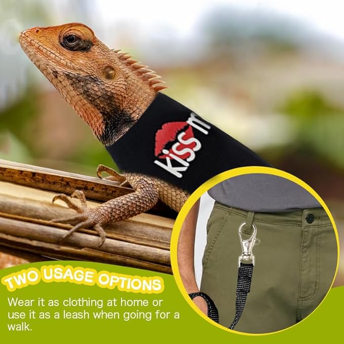 Bearded Dragon Leash and Harness Adjustable - Bearded Dragon Leash and Harness Set with Lizard Luminous Leash for Amphibians Chameleons Small Pet Animals Outdoor Safety Walking(Black) HOKABLE