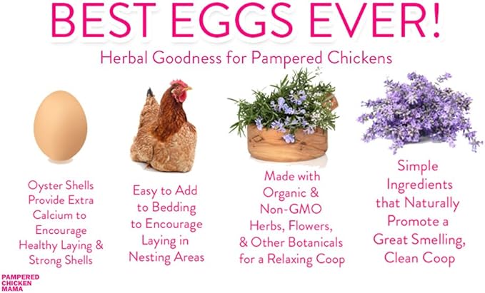 Pampered Chicken Mama Best Eggs Ever! Nesting Herbs for Chickens (10 Ounces) Calcium Supplement for Chickens | Chicken Feed Supplies, Hen Treats for Coops PamperedChickenMama