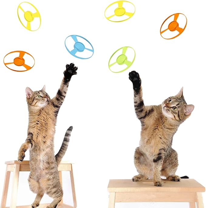 15 Pieces Cat Fetch Toy with Colorful Flying Propellers Set, Cat Playing Tracking Interactive Toys for Kitten Chasing Training Hunting - PAWPICO