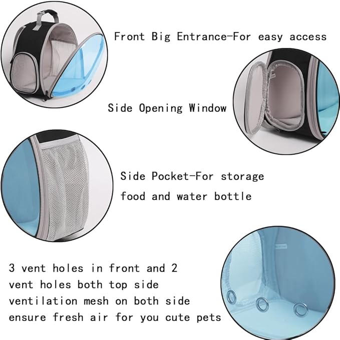 Guinea Pig Carrier,Guinea Pig Carrier for 2,Reptile Travel Carrier for Lizards Sugar Glider Hedgehog Rat Parrot Birds (Black-Blue, Backpack+Harness Leash) WEVONIGU