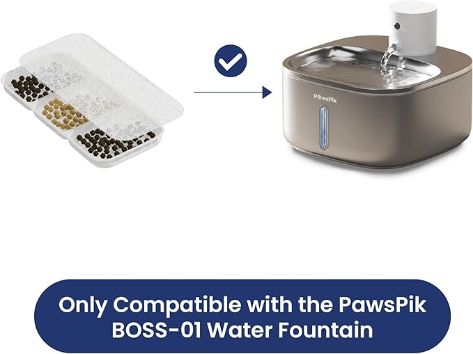 PawsPik® Replacement Filters for PawsPik BOSS-01 Wireless Stainless Steel Battery Operated Water Fountain, 8 Pack Filter & Sponges Set for 4 months of Replacement, 5 Layer Filtration - PAWPICO