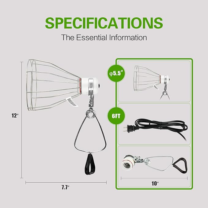 Simple Deluxe Clamp Lamp Light with Steel Cage Wire Grillup To 250W E26 Socket (No Bulb Included) 6' Cord, Silver SimpleDeluxe