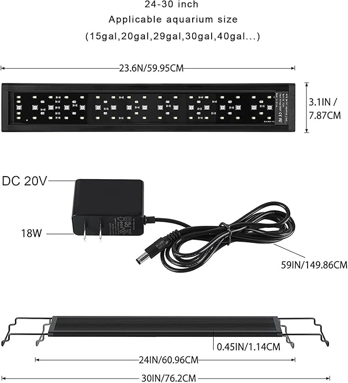 AMZBD Led Aquarium Light,Full Spectrum Aquarium Light,DIY & WRGB Color Temperature Adjustment,3 Timing Modes,Brightness Adjusted Fish Light,Expandable Bracket Aquarium Lamp for Fish Tank(24-30inch) AMZBD