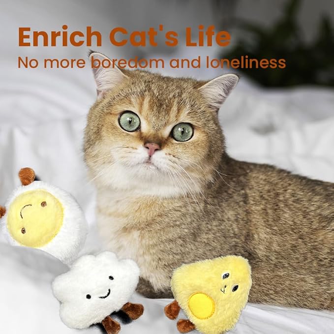 4 Pack Catnip Toys, Crinkle Cat Toys for Indoor Cats, Soft Stuffed Kitten Chew Toys, Cute and Durable Cat Kicker Toys for Kitten Exercise 4 Inches for All Breeds - PAWPICO