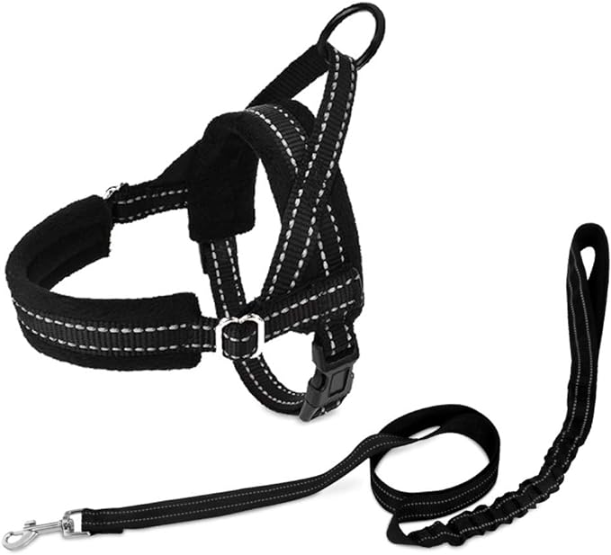 SlowTon No Pull Small Dog Harness and Leash Set, Puppy Soft Vest Harness Neck & Chest Adjustable, Reflective Lightweight Harness & Anti-Twist Pet Lead Combo for Small Medium Dogs (Black, M) SlowTon