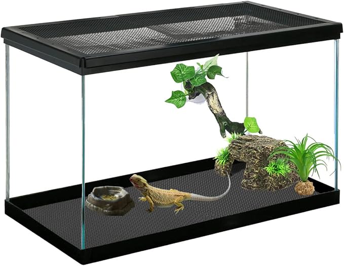 Bearded Dragon Tank Accessories, Reptile Terrarium Liner Substrate for Leopard Gecko, Snake, Lizard and Tortoise, Non-Adhesive Reptile Carpet Bedding for Reptile Tank, Black Duedusto