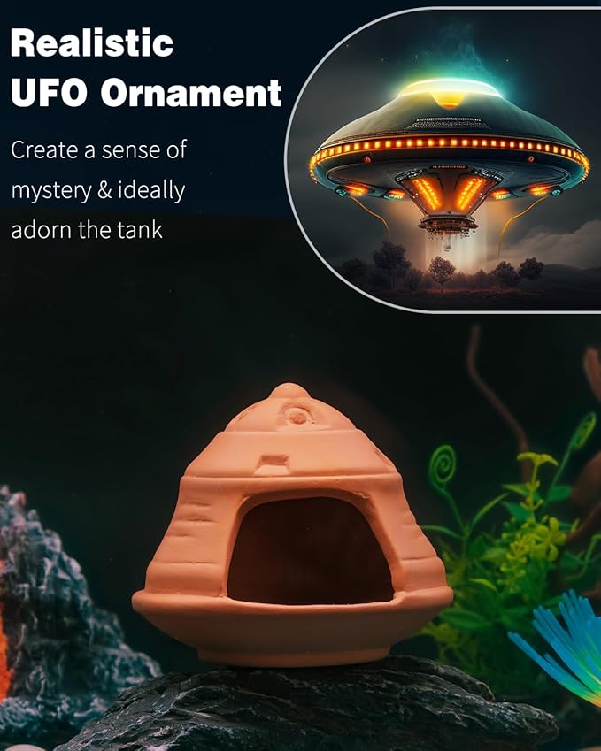 Uniclife Aquarium UFO Ornament Fish Tank Decoration Ceramic Flying Saucer Hut for Fish Tank Landscape Aquarium Hideout Hideaway Spawning Cave Decor for Shrimp Betta Goldfish and Reptiles UnicLife