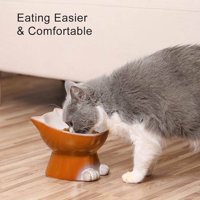 Nihow Elevated Cat/Dog Bowls: 6.25 Inch Ceramic Raised Cat Food & Water Bowl Set for Protecting Pet's Spine - Feeding & Watering Supplies for Cat/Small Size Dog - Elegant Brown (6.8 OZ /1 PC) - PAWPICO