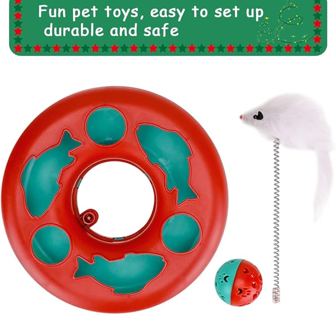 Cat Toys, Cat Toys for Indoor Cats,Interactive Kitten Toys Roller Tracks with Catnip Spring Pet Toy with Exercise Balls Teaser Mouse (red) - PAWPICO