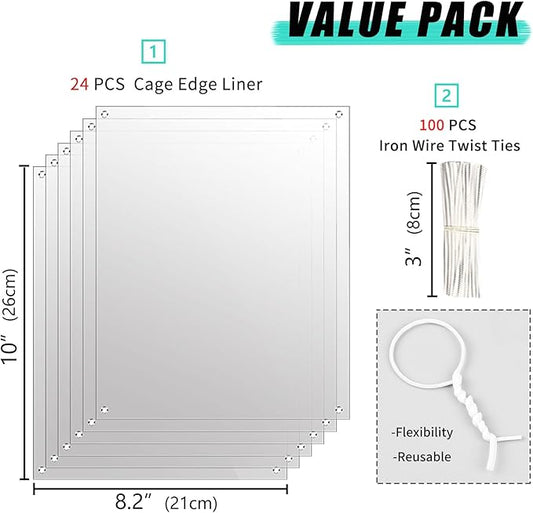 Oncpcare 24 Pack Pet Plastic Cage Liner Protection Rabbit Cage Urine Guard Clear Cage Edge Liner Guinea Pig Side Lining Small Animal Cage Accessories - Keep Litter in The Cage, 10'' x 8.2'' Oncpcare