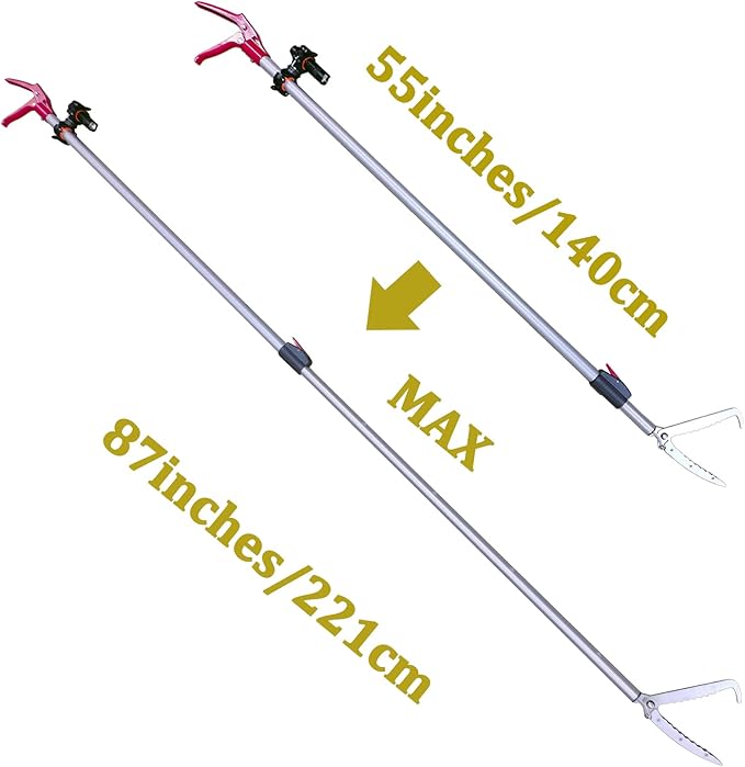 87'' Telescopic Snake Tongs, Aircraft-Grade Aluminum Alloy Reptile Grabber Rattle Snake Catcher Wide Jaw Handling Tool with Lock for Hunting Game Finders PAWPICO