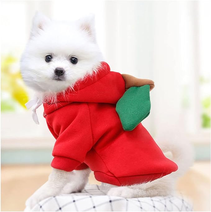 Warm Dog Winter Clothes Cute Fruit Dog Coat Hoodies Fleece Pet Dogs Costume Jacket for French Bulldog Chihuahua Ropa para Perro(Red,XL) - PAWPICO
