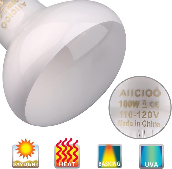 Aiicioo Reptile Basking Light Bulb - 100W Reptile Heat Lamp 2 Pack UVA Daylight Amphibians Basking Bulb for Bearded Dragon Turtle Hermit Crab Gecko Lizard Daylight AIICIOO