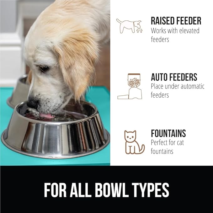 Gorilla Grip 100% Waterproof Raised Edge BPA Free Silicone Pet Feeding Mat, Dog Cat Food Mats Contain Spills Protects Floors Placemats for Cats and Dogs Water Bowl Pets Accessories 18.5x11.5 Turquoise - PAWPICO