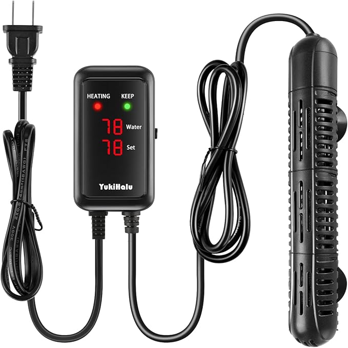 YukiHalu Aquarium Heater 50/100/200/300/500W with Protective Case, Fish Tank Heater, Temperature Adjustable, External Temperature Controller, LED Display, Used for 10/20/40/75/120 Gallons (200W) YukiHalu