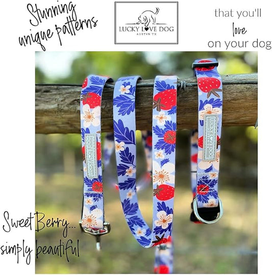 Lucky Love Dog Collar Combo Set, Strawberry Cute Girl Dog Collar and Leash Set, Dog Collar and Leash Set for X-Small Dogs, Part of Purchase Donated to Rescue (Extra Small, Sweet Berry, Combo) LuckyLoveDog