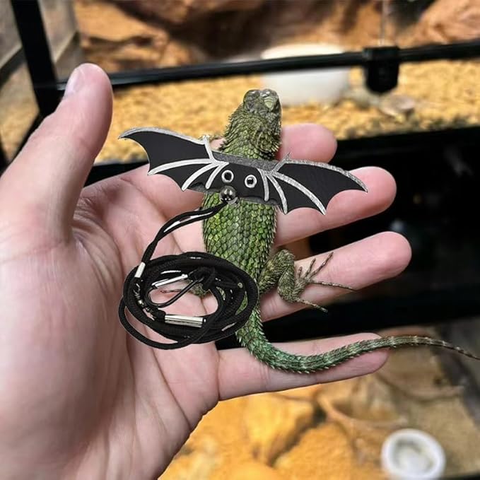 Bearded Dragon Leash - 3 Sizes Pack Reptile Outing Leather Wing Harness for Bearded Dragon Lizard Reptiles (Silvery) HOKABLE