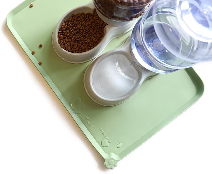 Hoki Found Large Silicone Pet Food Mats Tray - Non Slip Pet Dog Cat Bowl Mats Placemat - Dog Pet Cat Feeding Mat - Waterproof Dog Cat Food Mats -Pet Water Mats for Floors - Jade - PAWPICO