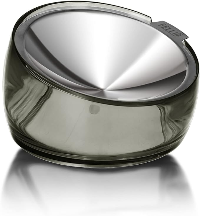Felli Pet Oblik Whisker Fatigue Cat Food Bowl Raised Stainless Steel Shallow Dish, Pet Friendly Design Anti Vomit Tilted Metal Plate Feeder Elevated Acrylic Base for Treats Storage (0.5 Cups, Smoky) - PAWPICO