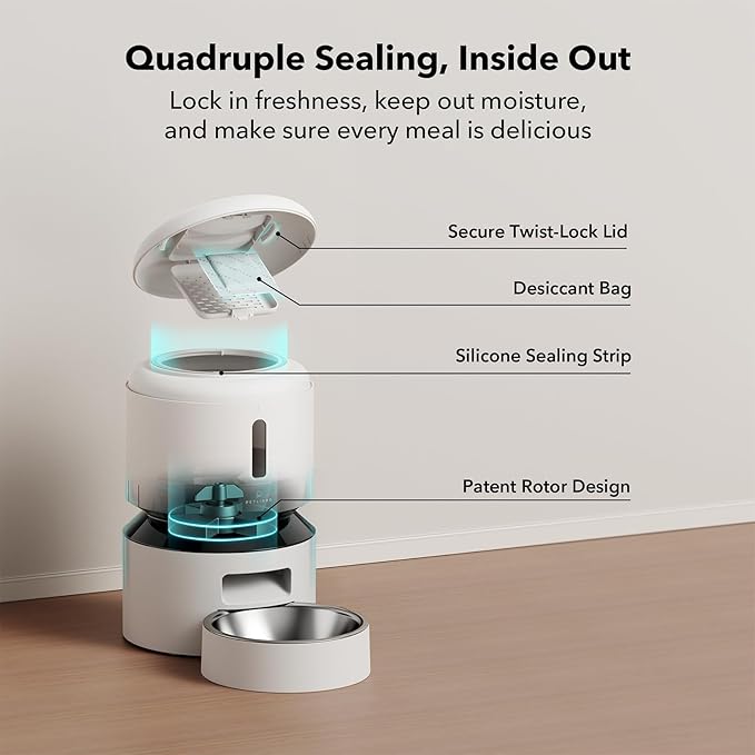 PETLIBRO Automatic Cat Feeder, 5G WiFi Automatic Pet Feeder with Freshness Preservation, 3L Timed Cat Feeders for Dry Food, Up to 48 Portions 10 Meals Per Day, Granary Pet Feeder for Cat/Dog, White - PAWPICO