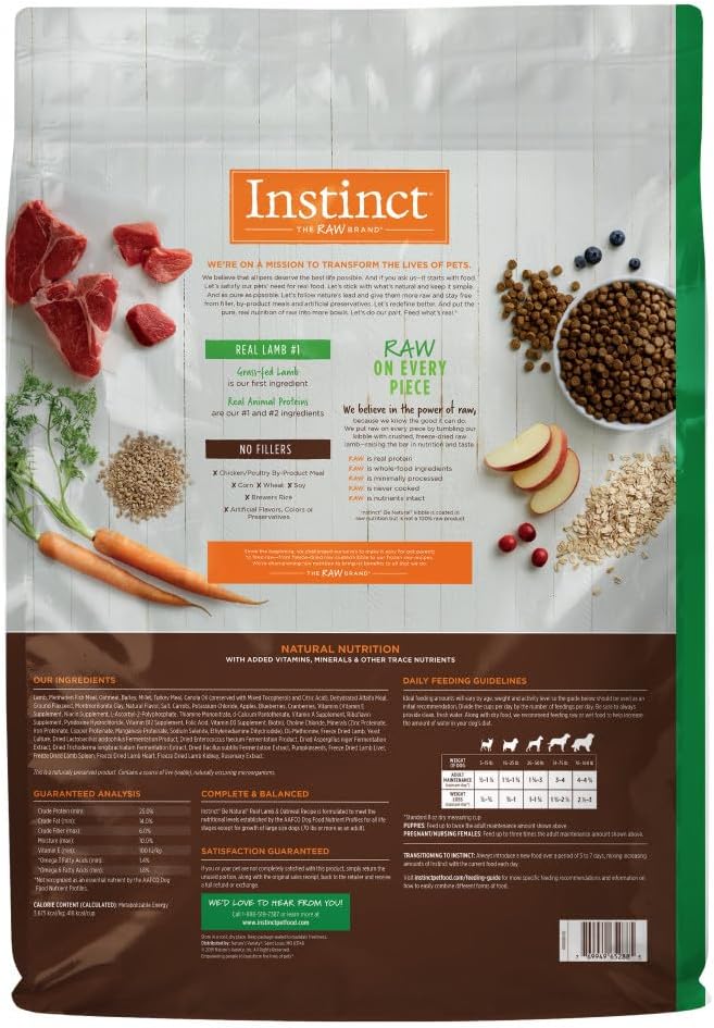 Instinct Be Natural Real Lamb & Oatmeal Recipe Natural Dry Dog Food, 24 lb. Bag - PAWPICO