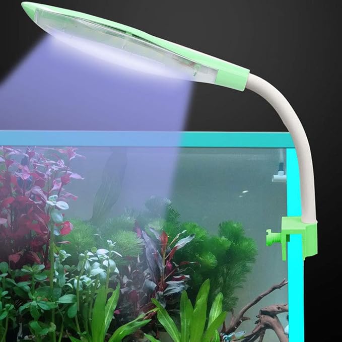 Clip On Aquarium LED Light, Mini USB Tortoise Fish Tank Aquarium LED with No Strobe, Clip On Leaf Head Ligh with US Plug 100-240V, for Aquatic Plant Growing(green blue white light) DAUERHAFT