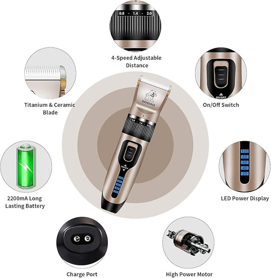 Cat Clippers for Matted Hair, Cat Grooming Kit, Cordless Cat Shaver for Long Hair, Low Noise Paw Trimmer, Cat Hair Trimmer for Grooming,Quiet Pet Hair Clippers Tools for Cats Dogs (Gold) - PAWPICO