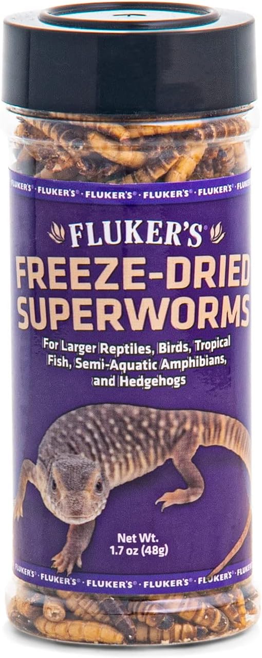 Fluker's Freeze Dried Superworms, for Reptiles, Ideal for Lizards, Reptiles, Birds, Fish, Hedgehogs, 1.7 oz Flukers