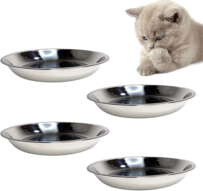 kathson Stainless Steel Whisker Relief Cat Bowl, 4 pcs Shallow and Wide Bowls, Pet Cat & Dog Feeding Large Dishes Fits with Elevated Stands Pet Bowl Stand (7.88 Inch Dia.) - PAWPICO