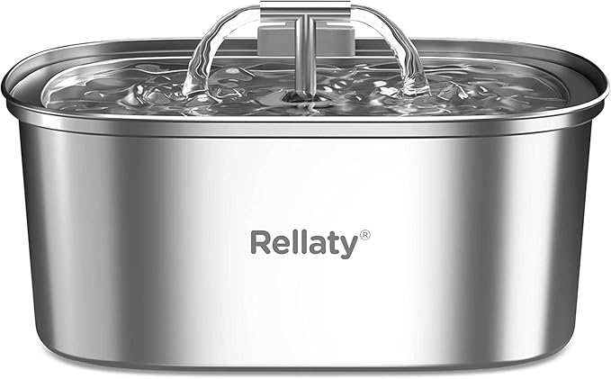 Cat Water Fountain Stainless Steel: 3.2L/108oz Pet Foundatin Water Bowl for Cats Inside Automatic Dog Drinking Dispenser Dish Animal Feeding & Watering Supplies Waterfall with 1 Replacement Filter - PAWPICO