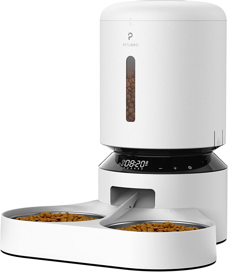 PETLIBRO Automatic Cat Food Dispenser for Two Cats 5L Auto Cat Feeder Dry Food Dispenser with Splitter & 2 Stainless Bowls, 10s Meal Call and Timer Setting 50 Portions 6 Meals Per Day for Cat and Dog - PAWPICO