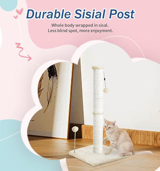 Cat Scratching Post 32" Tall Scratching Post Kitten Scratcher Sisal Scratch Posts Basic with Hanging Ball for Indoor Cats, Integrated Cat Toys, Beige - PAWPICO