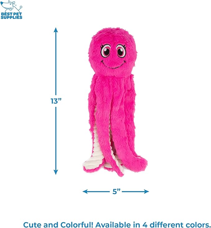 Best Pet Supplies OctoMutant Crinkle Plush Dog Toys for Interactive Play, Puppy and Senior Indoor Play, Colorful Octopus Toy Shape, Soft Head Stuffing, Cute and Cuddly - Fuchsia - PAWPICO