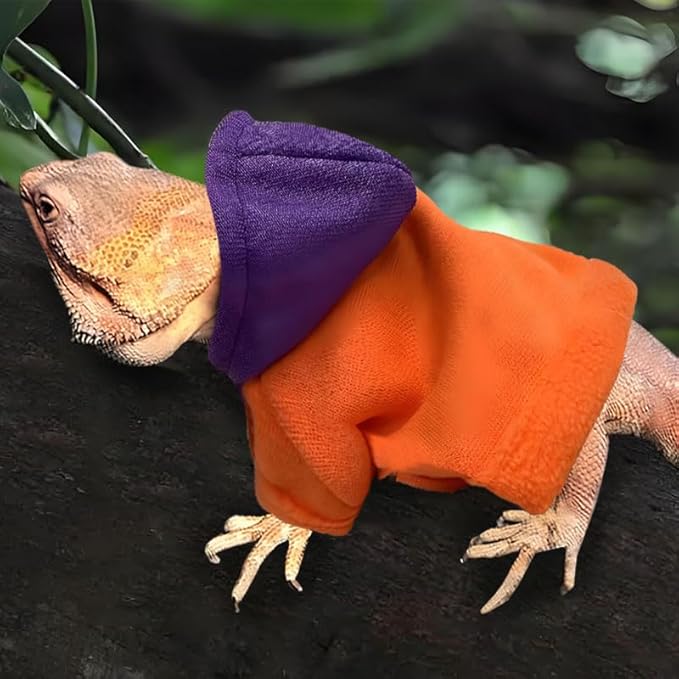 Lizard Clothes for Bearded Dragons Reptile Apparel Handmade Cotton Material Hoodies Gift for Lizard Small Animal Gecko Chameleon(Orange and purple) HOKABLE