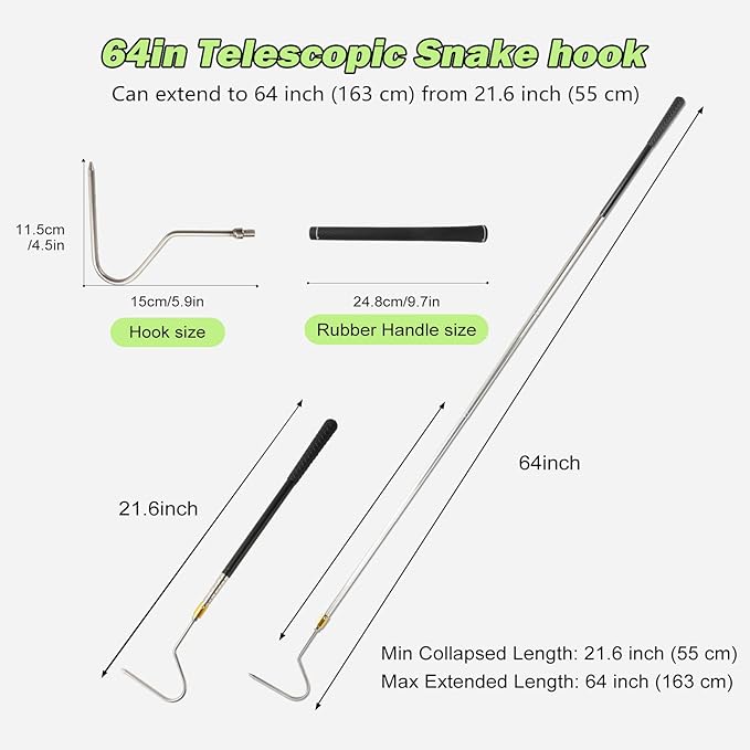 Yorikyas 64 inch Snake Catcher Hook Stick Tongs Grabber Handling Tool Kit for Rattlesnakes Python Copperhead Removal Yorikyas