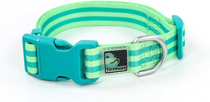 Striped Dog Harness Collar and Leash Set, Polyester Webbing Dog Collar Easy Walking and Training Dog Harness and Leash 3-in-1 Suit Adjustable Dog Harness Collar Leash Set for Dogs(Green, S) Tiffpaws