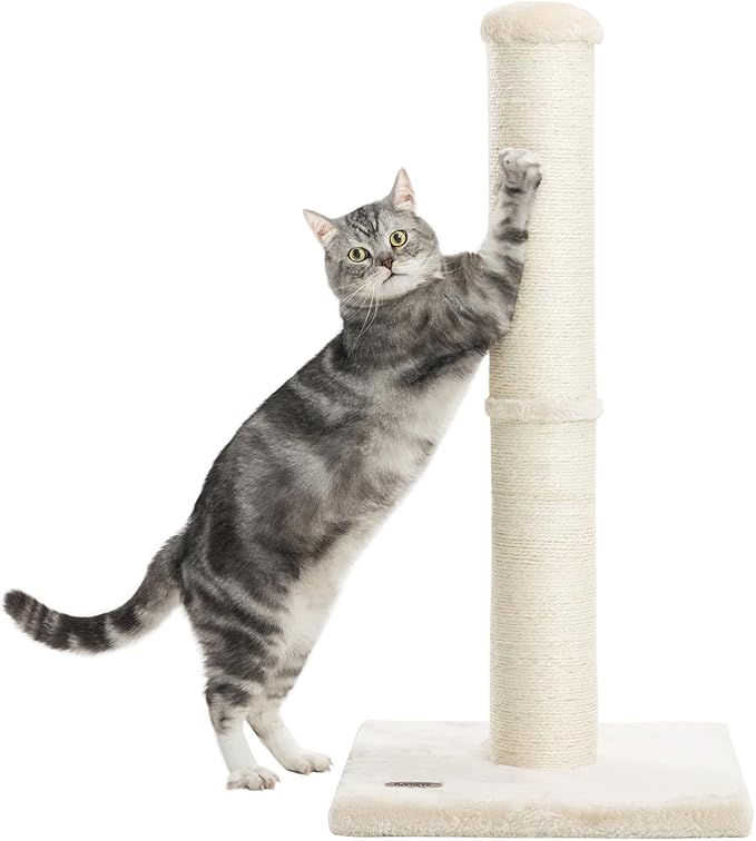 34inch Cat Scratching Post with Natural Sisal Rope 4.3Inch Large Diameter Scratcher Post Tree for Indoor Cats Beige - PAWPICO