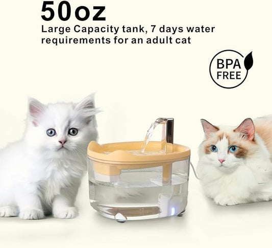 Cat Water Fountain, Premium 50oz Pet Fountain for Cats Dogs Kitten, Automatic Pet Water Dispenser with Silent Pump, Water Level Visibility - PAWPICO