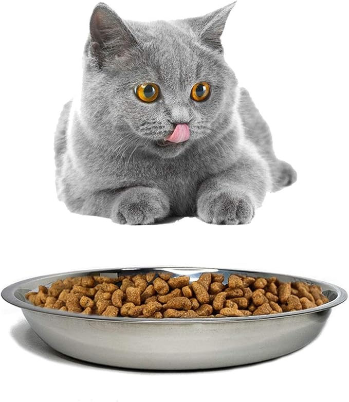 kathson Stainless Steel Whisker Relief Cat Bowl, 4 pcs Shallow and Wide Bowls, Pet Cat & Dog Feeding Large Dishes Fits with Elevated Stands Pet Bowl Stand (7.00 Inch Dia.) - PAWPICO