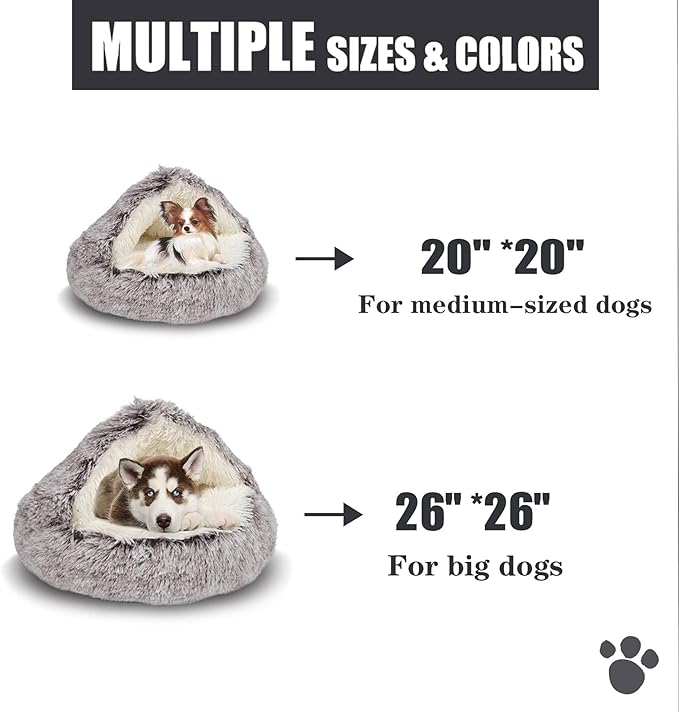 ShinHye Cat Bed Round Plush Fluffy Hooded Cat Bed Cave, Cozy for Indoor Cats or Small Dog beds, Soothing Pet Beds Doughnut Calm Anti-nxiety Dog Bed - Waterproof Bottom Washable (26×26inch, Coffee) - PAWPICO