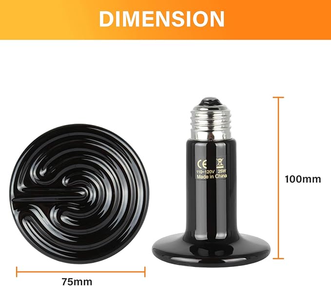 Simple Deluxe 25W 1-Pack Ceramic Heat Emitter Reptile Heat Lamp Bulb No Light Emitting Brooder Coop Heater for Amphibian Pet & Incubating Chicken, Black SimpleDeluxe