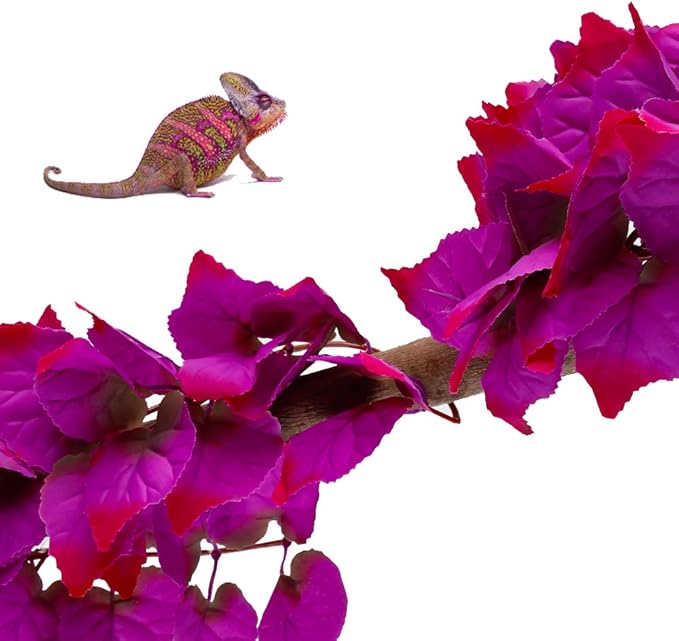 Reptiles Plants, 2 Pieces Hanging Silk Terrarium Pink Leaves Décor, Terrarium Plants for Bearded Dragons,Lizards,Geckos,Snake Pets, Reptile & Amphibian Habitat Plants PAWPICO