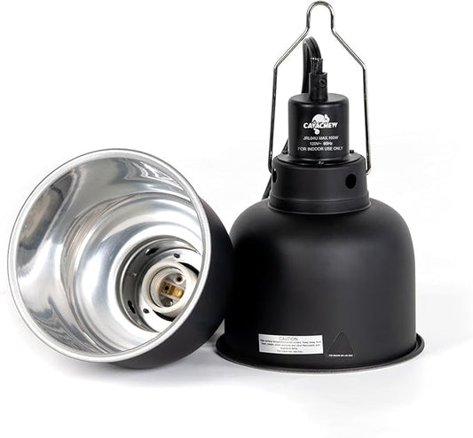 2 Pack Reptile Light Fixture, 5.5in Deep Dome Reptile Lamp Fixture, Optical Reflection Cover, Separate Switche & Hook, Terrarium Light Fixture for Reptile Heat Basking UVB Bulbs, 100W, Black CAVACHEWReptileSupplies