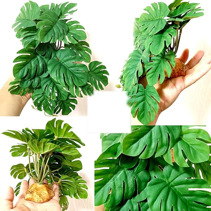 Woyrise Reptile Artificial Plants for Terrarium, Amphibian Habitat Decor Plant, Bearded Dragon Tank Decorations fit Gecko Lizard Chameleon Ball Python Snake Frog - Monstera Bush Woyrise