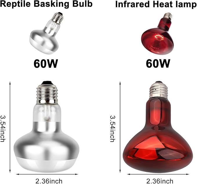 Nano Reptile Heat Lamp Fixture, Dual Reptile Light Fixture with 60W Basking Bulb&Infrared Heat Lamp, UVB Reptile Light Fixture Dual Dome Heat Lamp for Reptiles Terrarium DXOPHIEX